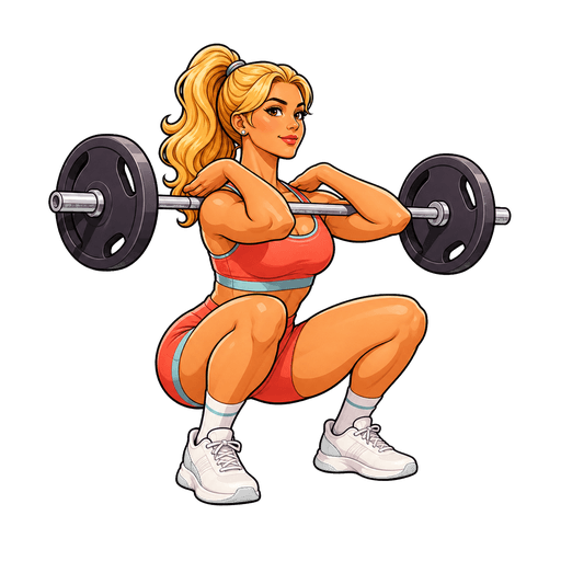 Illustration of Kate in a deep squat with a barbell