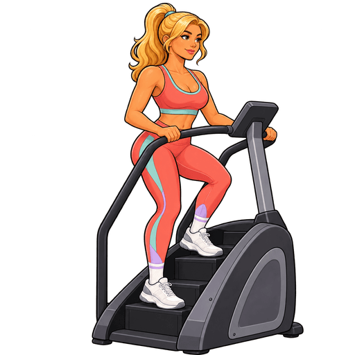 Illustration of Kate climbing on a Stairmaster