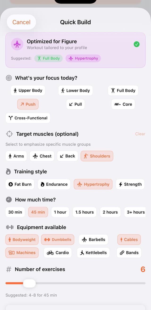 Build a workout in seconds